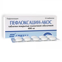 Таблетки, покрытые оболочкой, Пефлоксацин-АКОС